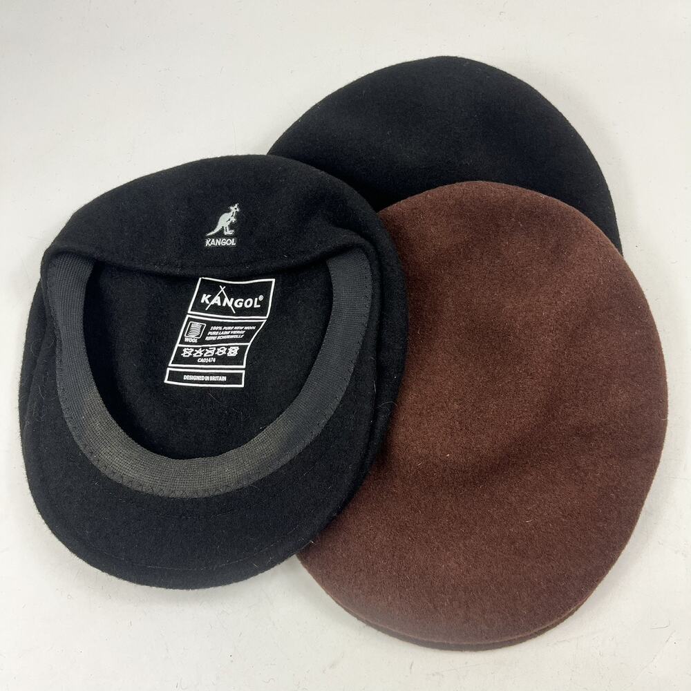 Kangol Wool 504 Hat Lot x3 Newsboy Flat Cap Mens 2 Black XL - 1 Brown Large FAIR